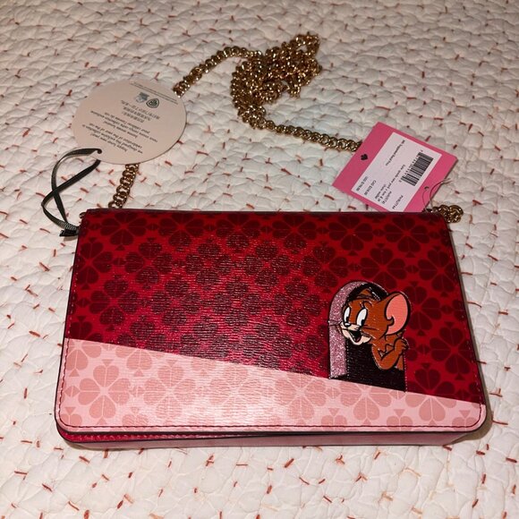 Kate Spade Tom And Jerry Womens Crossbody Bag Red Chainlink Purse Leather New - Picture 1 of 13
